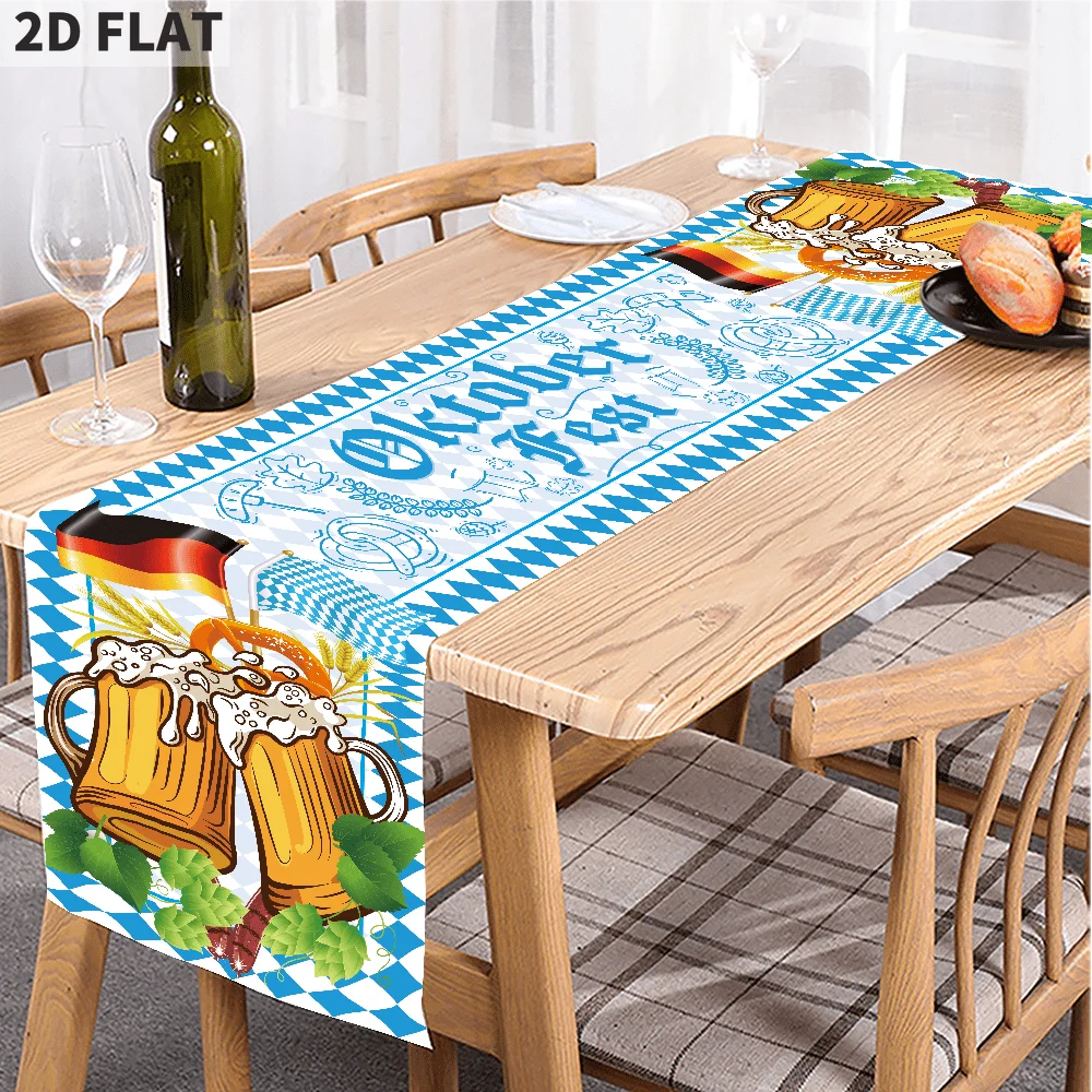 

1pc Polyester Beer Festival Table Runner, Munich Oktoberfest Decoration, Oktoberfest Party Decoration, Bavarian Plaid Flag