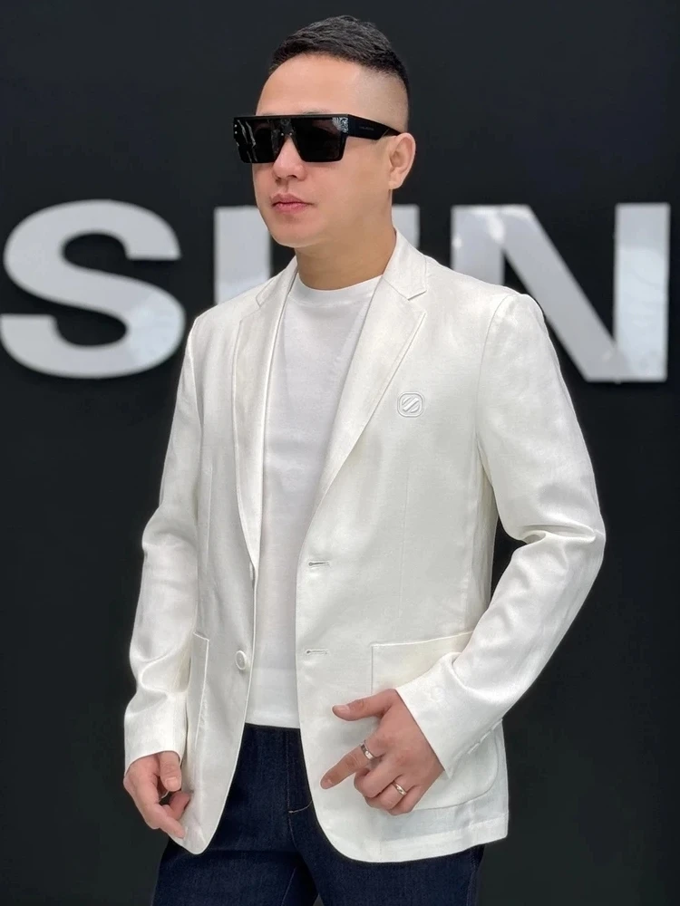 

Высококачественный модный повседневный костюм для весны и лета, стильная деловая мужская одежда, приталенный крой, длинный рукав, круглый подол, плоский воротник