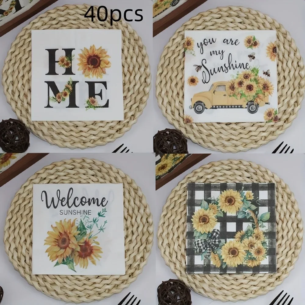 40 قطعة المناديل القابل للتصرف ترحيب المنزل عباد الشمس ورق مطبوع المفارش لقضاء عطلة حفلة عشاء الجدول إعداد تخطيط ديكور