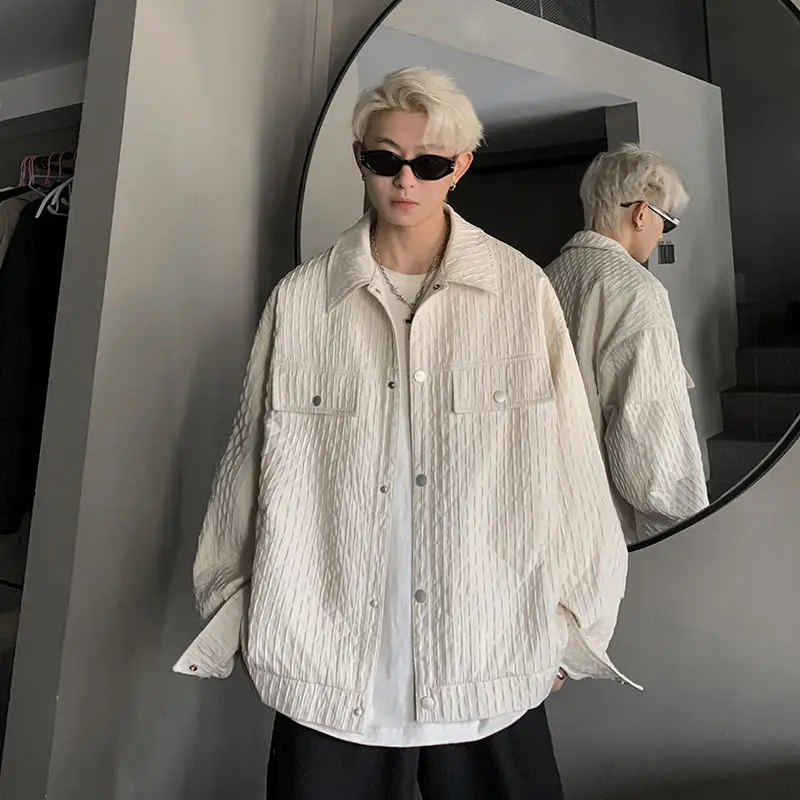 Textured off-white coat for men, autumn design niche top, spring and autumn style, high-end handsome casual jacket y2k ijns emo