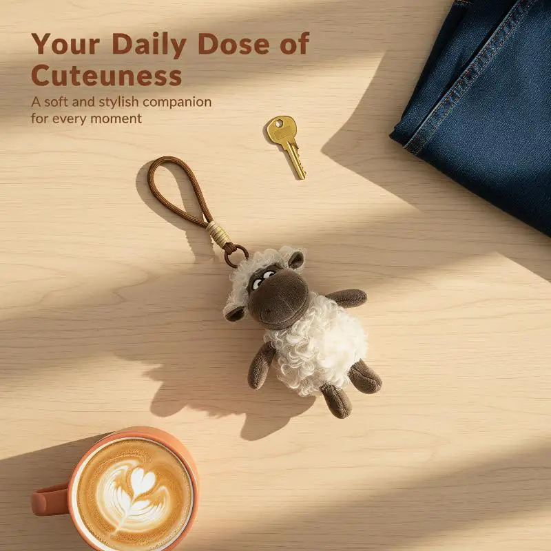 13cm Cute Vintage Curly Sheep Plush Keychain Soft Handmade Plush Animal Pendant