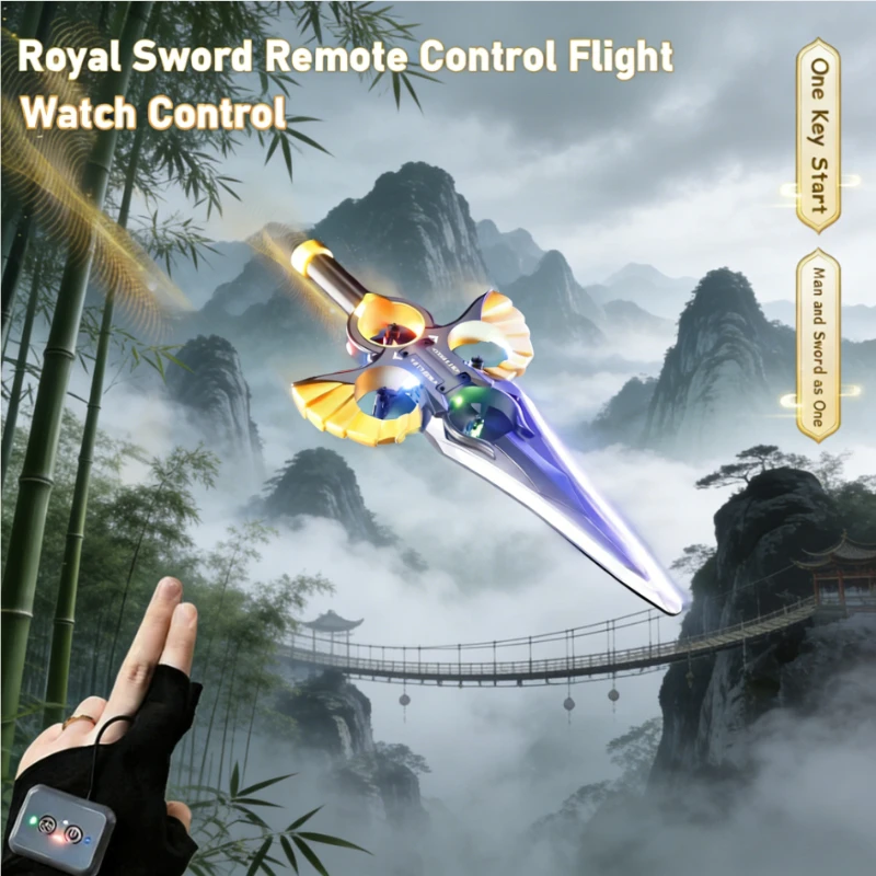 

RC Flying Sword Drone 2.4GHz Hand Gesture Control Glider Airplane, LED Light Stunt Plane 360° Flip Fighter Toy for Kids Adults