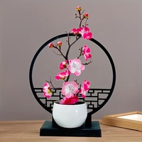 1set Chinese-Inspired Artificial Plum Blossom Bonsai with Screen Base - Versatile Tabletop Decor for Various Rooms, Ideal for