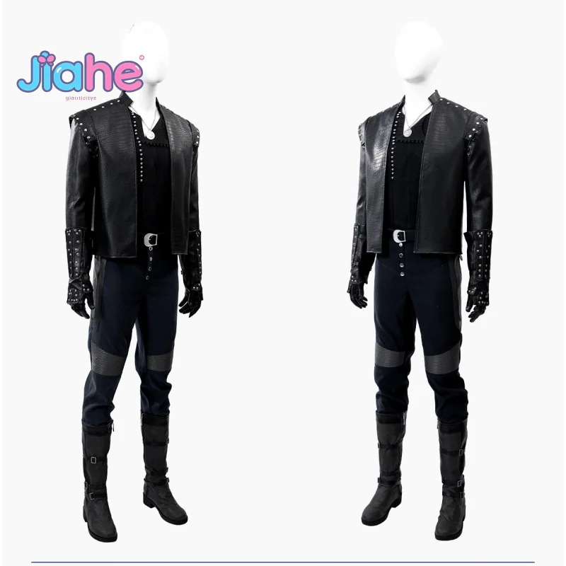 Witcher 5 Movie Geralt Cosplay The Costume Shoes معطف قفازات حزام الهالوين عالي الجودة من الجلد الأسود مجموعة الخيال للرجال