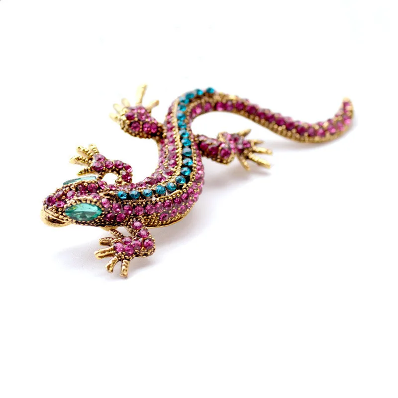 Colorful Full Rhinestone Geckos Brooches Vintage Shiny Animal Lizard Brooch Pin Inlay Suit  Accessories Clothes Metal Jewelry