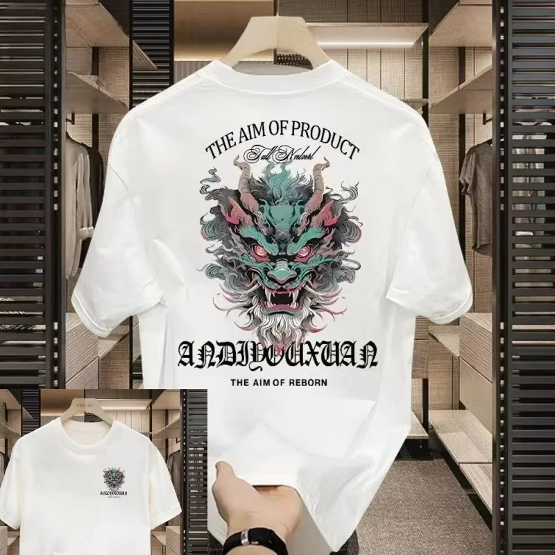 

Motorcycle 2025 new short-sleeved top faucet printing personalized trend pure cotton T-shirt for men and women in summer