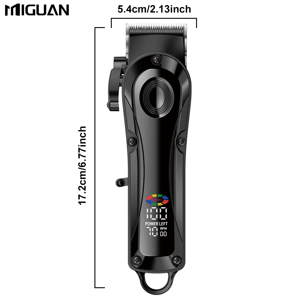 Professional men's hair clipper with LED display screen, rechargeable lithium battery, USB charging, wireless trimmer with