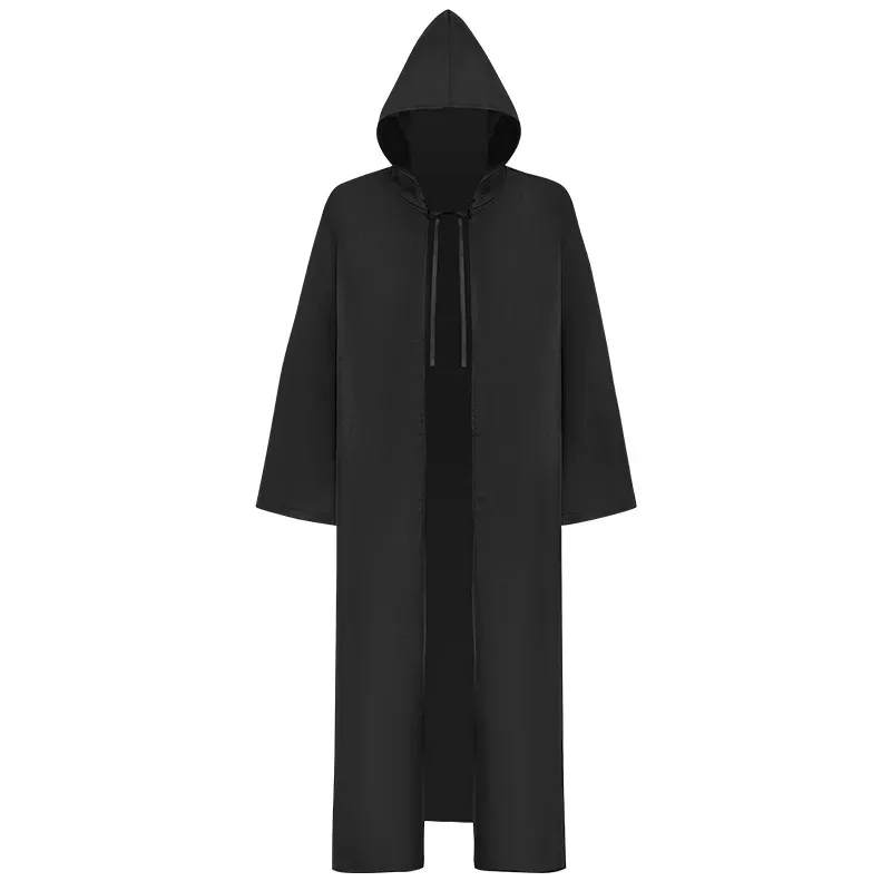 

Wizard Tunic Sorcerer Long Shirt Hooded Black Robe Halloween Cloak Cosplay Costume for Adults and Children