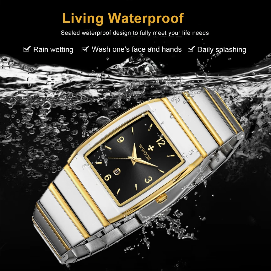 WWOOR New Fashion Watches for Men Luxury Square Men\'s Wristwatch Stainless Steel Waterproof Quartz Clock Male Relogio Masculino