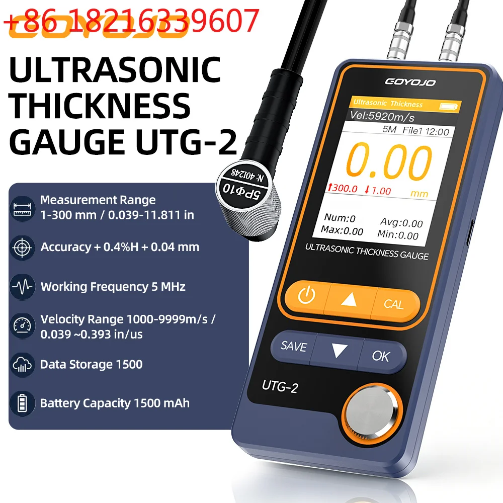 YAO UTG-2 Ultrasonic Thickness Gauge Metal Thickness Tester For Steel Cast Iron 1-300mm Measuring Range Ndt Meter Pc Data Export