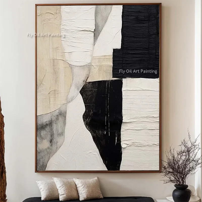 

Черно-белый, бежевый, абстрактный холст, толстые произведения искусства, ручная работа, простой дизайн, настенное искусство, синяя и белая картина маслом для домашнего декора