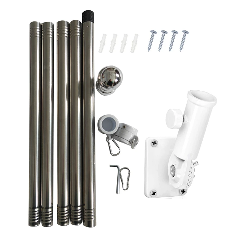 1Set 6.4Ft Flag Pole+Adjustable Bracket For Garden For House Flag Pole Kit For Flag,Flag Pole Rings Flag Pole Holder