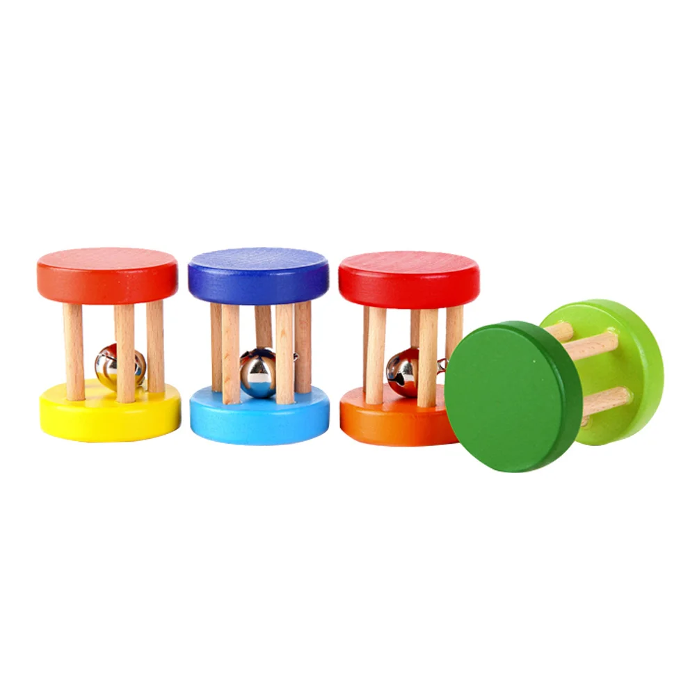 4Pcs Wooden Rattles Baby Educational Playthings Smooth Polished Infant Hand Rattle for Early Learning Hand Eye Coordination