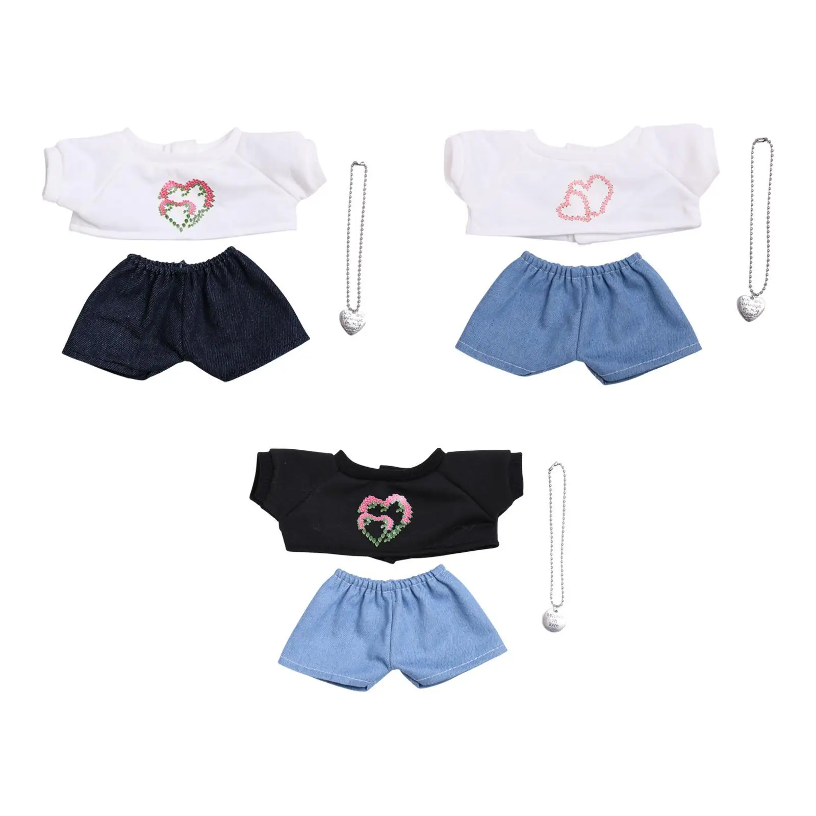 

3x Dolls T Shirt and Pant Necklace Outfits Accs, Miniature Clothes Costume for 38cm Dolls Halloween Gifts, Birthday Gifts