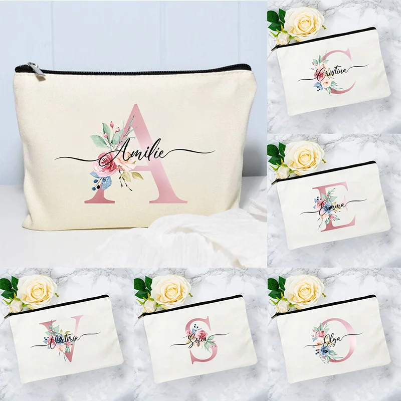 Custom Name Letter Makeup Bag Wedding Bridesmaid Clutch Teacher Gift Handbag Travel Cosmetic Lipstick Storage Organizer Side Bag