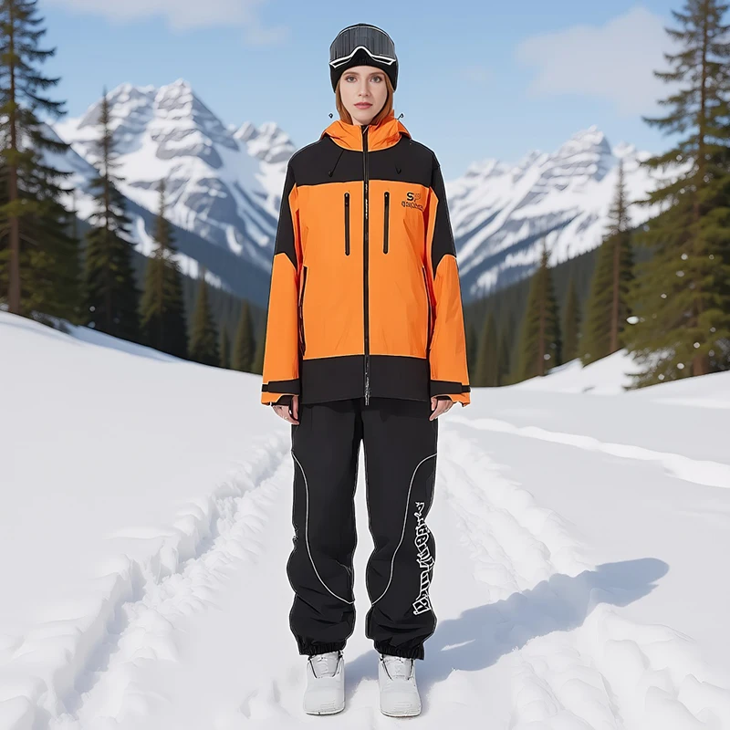 New Winter Hooded Skiing Suit Women Outdoor Loose Skiing Suit Men Single Board Warm Windproof Waterproof Breathable Snow Suit