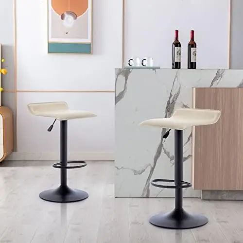 Vogue Direct-Tabouret de Bar à Piste Réglable en Cuir PU, Fauteuil à Coussin Moderne, Dos aux, Comptoir de Cuisine, Chaise Recommandée pour Salle à Manger