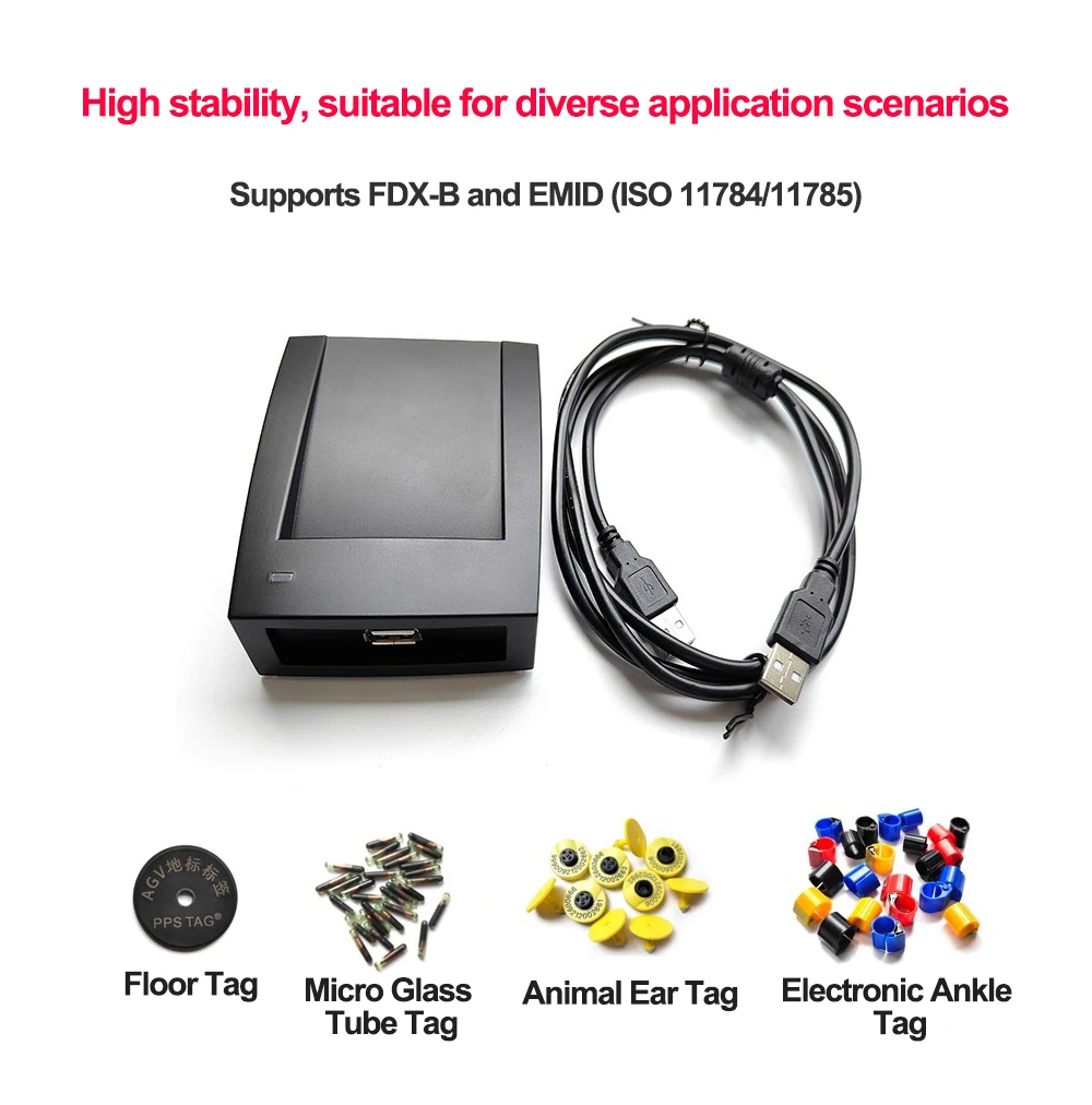 RFID LF ID قارئ سطح المكتب-الكاتب دعم EM4305 T5577 125 كيلو هرتز الحيوان الأذن علامة AGV العلامة 134.2 كيلو هرتز LF أنبوب زجاجي قارئ/الكاتب