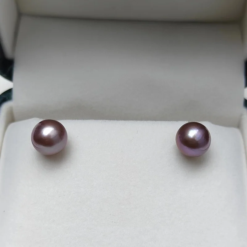 Earrings for Wedding Women Natural 10-11mm Round Sea Purple Genuine Pearl Less Flaw for Women Gifts Jewelry Pearl Earrings