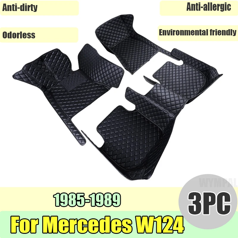 Custom Automotive Car Floor Mats For Mercedes W124 1985 1986 1987 1988 1989 Auto Luxury Leather Men Women Car Mats Full Coverage