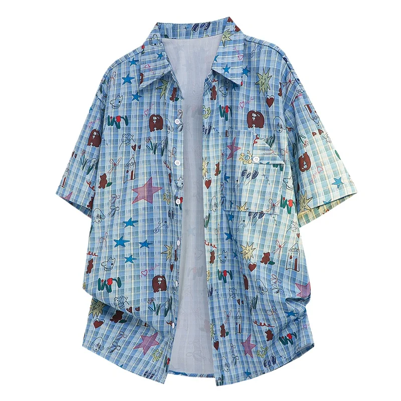 Cute Shirts for Men Women Camisa Estampada Hombre 2026 Summer Clothes Teenager Short Sleeve Loose Cardigans Camisas Streetwear