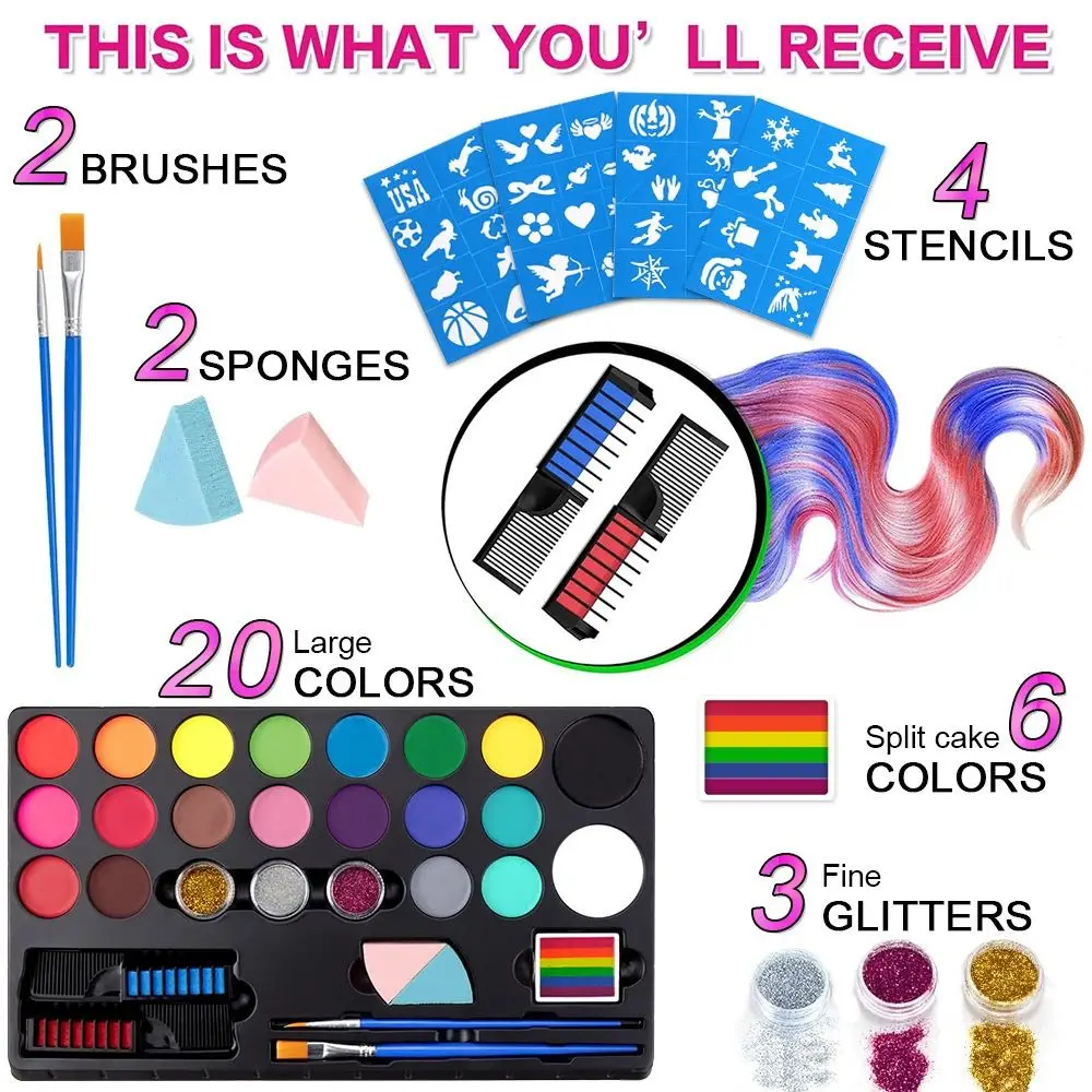 20 Colors Watercolor Paint Set Glitter Paint Solid Pigment Watercolor Pigment Set Body Art Oil Paint Face Painting Palette Kit