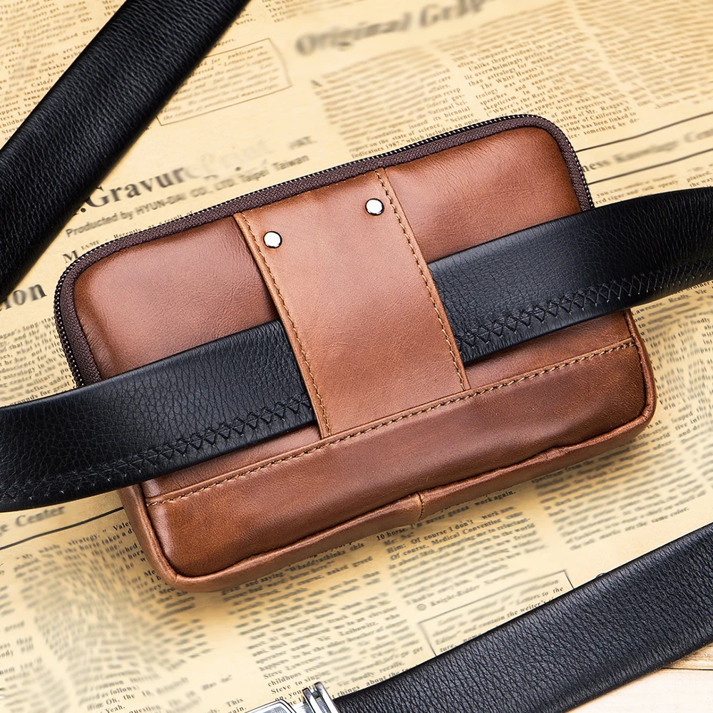 Genuine leather men\'s waist bag, cowhide multifunctional phone bag, can be worn with a belt hook