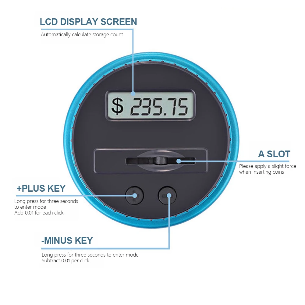 جرة نقود العد الرقمي مع عداد LCD، جرة توفير بنك العملات المعدنية الرقمية، بنك العملات المعدنية الرقمية مصممة للدولار اليورو الجنيه Aud