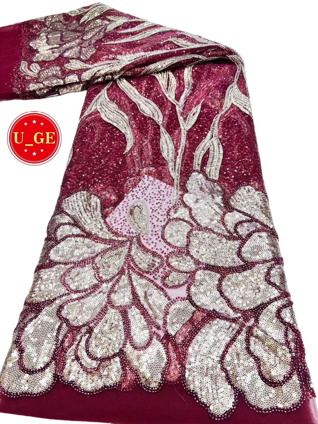 

Роскошная нежная кружевная ткань с бисером и камнями 2026 – Элегантное высококачественное трубчатое кружево для свадебных и вечерних платьев U_GE8216