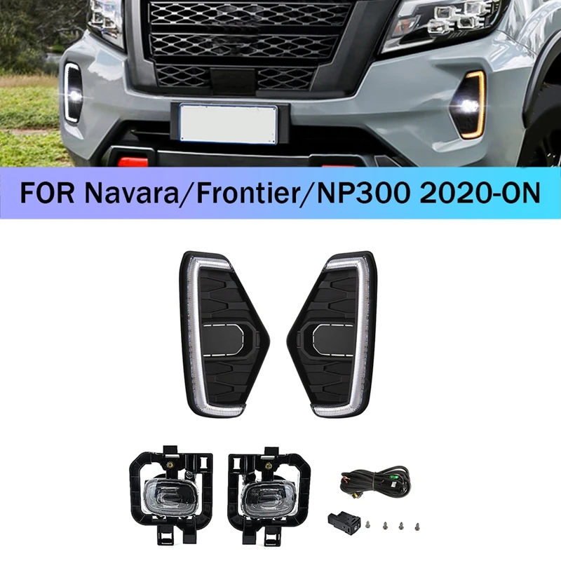 

Светодиодный противотуманная фара DRL 12 В для Nissan Navara NP300 Frontier 2020-2022, белый и желтый указатели поворота