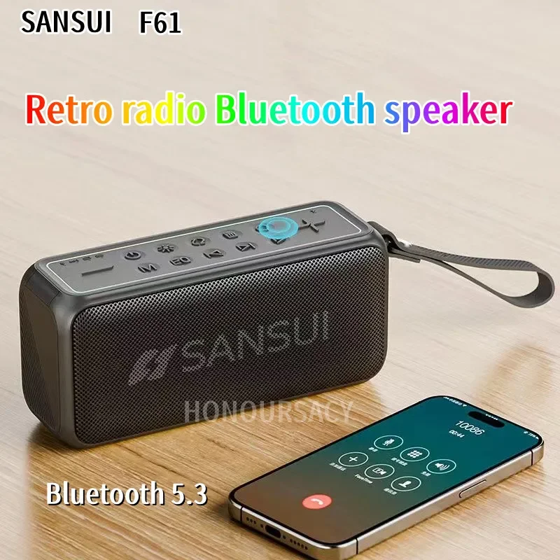 SANSUI F61 Bluetooth Speaker Dual Horn Stereo Outdoor Tf Usb Playback Fm Broadcasting Portable Subwoofer 20W Wireless Column