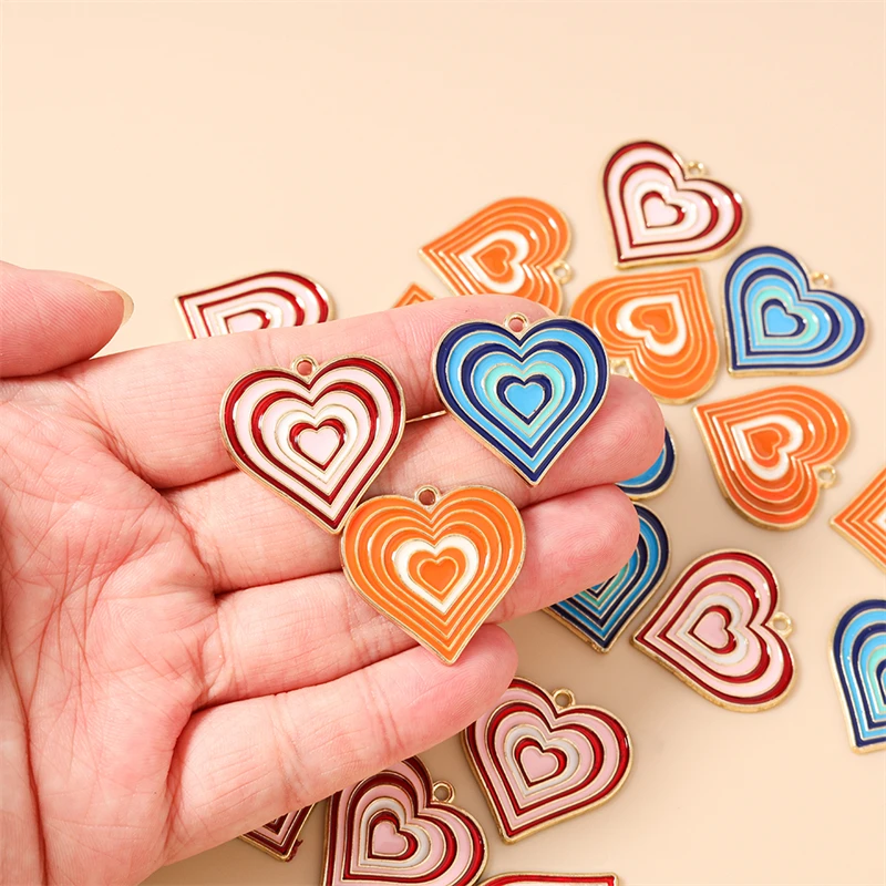 20pcs 26x25mm Cute Enamel Love Heart Charms Pendants for Jewelry Making Earrings Necklaces Bracelets DIY Handmade Craft Supplies