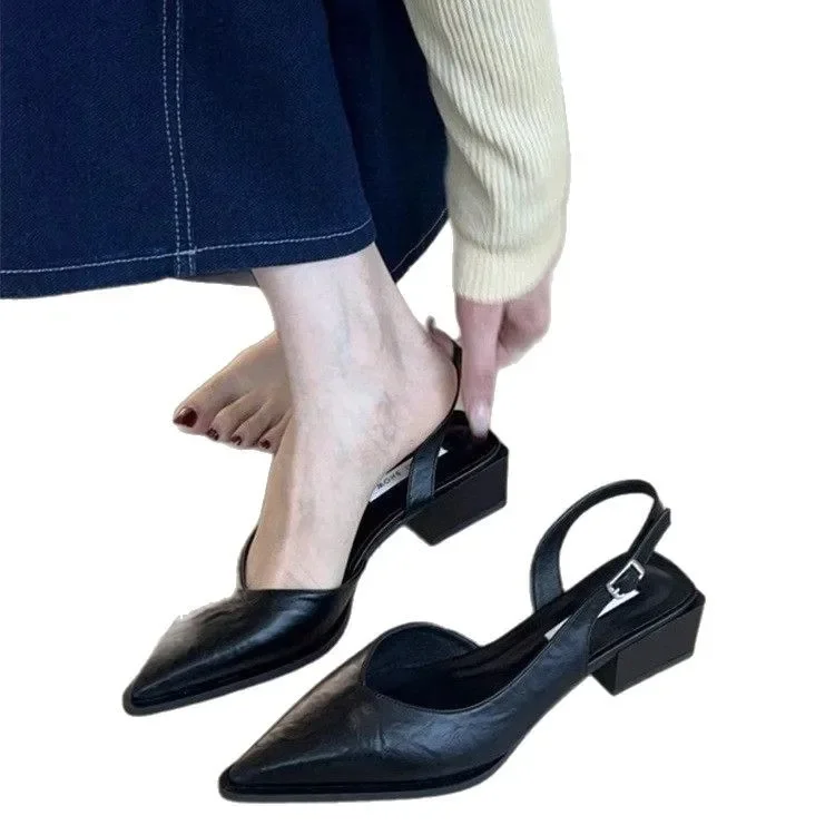 المرأة منتصف كعب الصنادل الربيع الصيف نمط جديد كعب سميك النمط الفرنسي غطاء أصابع القدم أحذية الكبار الأحذية البولي يوريثين ترقية