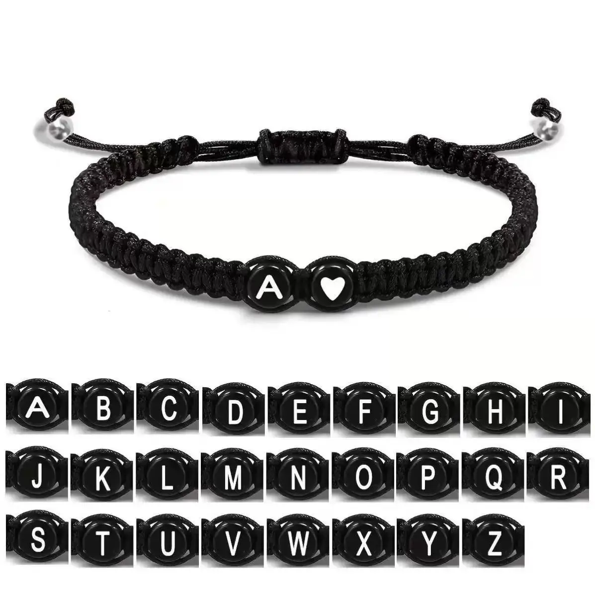 

Euro-American Fashion 26 Letters Heart Bracelets Handmade Adjustable A-Z Name Braided Bracelets For Women Men Jewelry Gifts