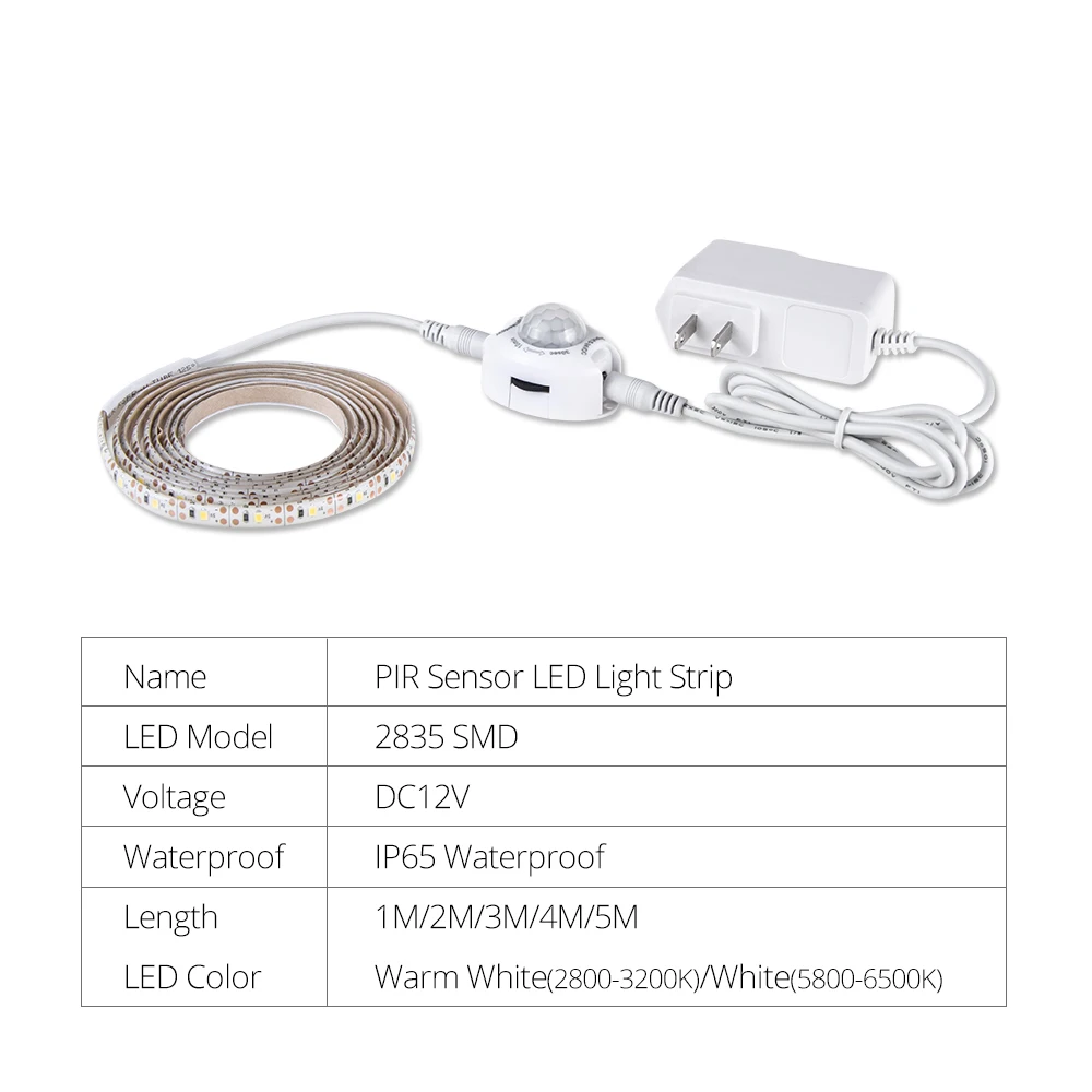 1-5M czujnik ruchu PIR diody na wstążce DC12V wodoodporny LED pod szafką lampa do sypialni szafka kuchenna schodach nocna lampka nocna