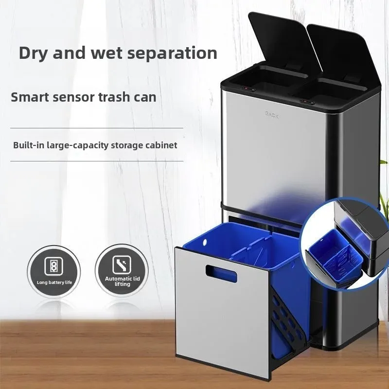 Automatic Induction Waste Bin Dual Compartment Sorting Bin Press Design Luxury Style for Household Kitchen