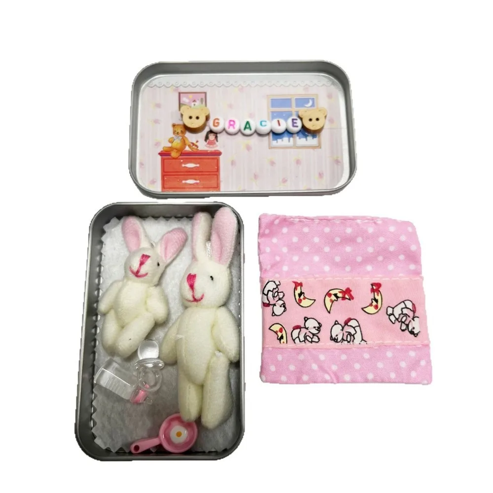 

New Mini Little Pocket Bunny Plush Easter Basket Stuffed Animals DIY Decorative Boxes Kids Bunny Toys Children Gift