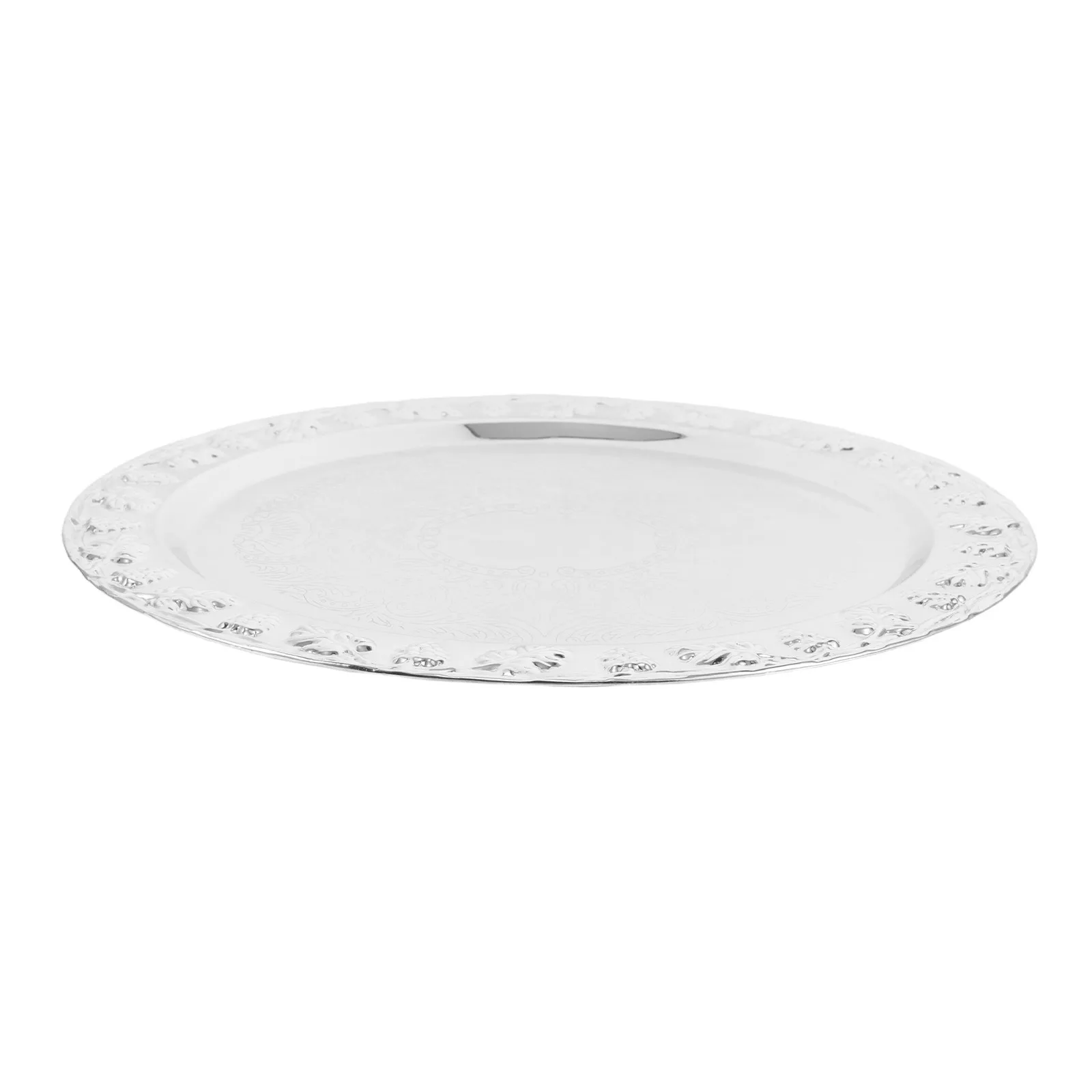 

9.8in Round Silver Embossed Serving Tray Metal Cake Plate Wedding Party Dessert Display Platter Silver Serving Tray