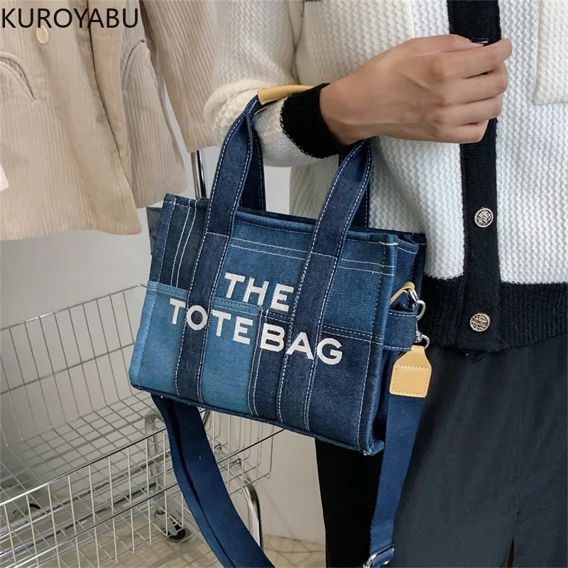 Y2k Denim Tote Bag Fashion Patchwork Designer Letters Women Handbags Luxury Shoulder Crossbody Bags Casual Large Capacity Purses