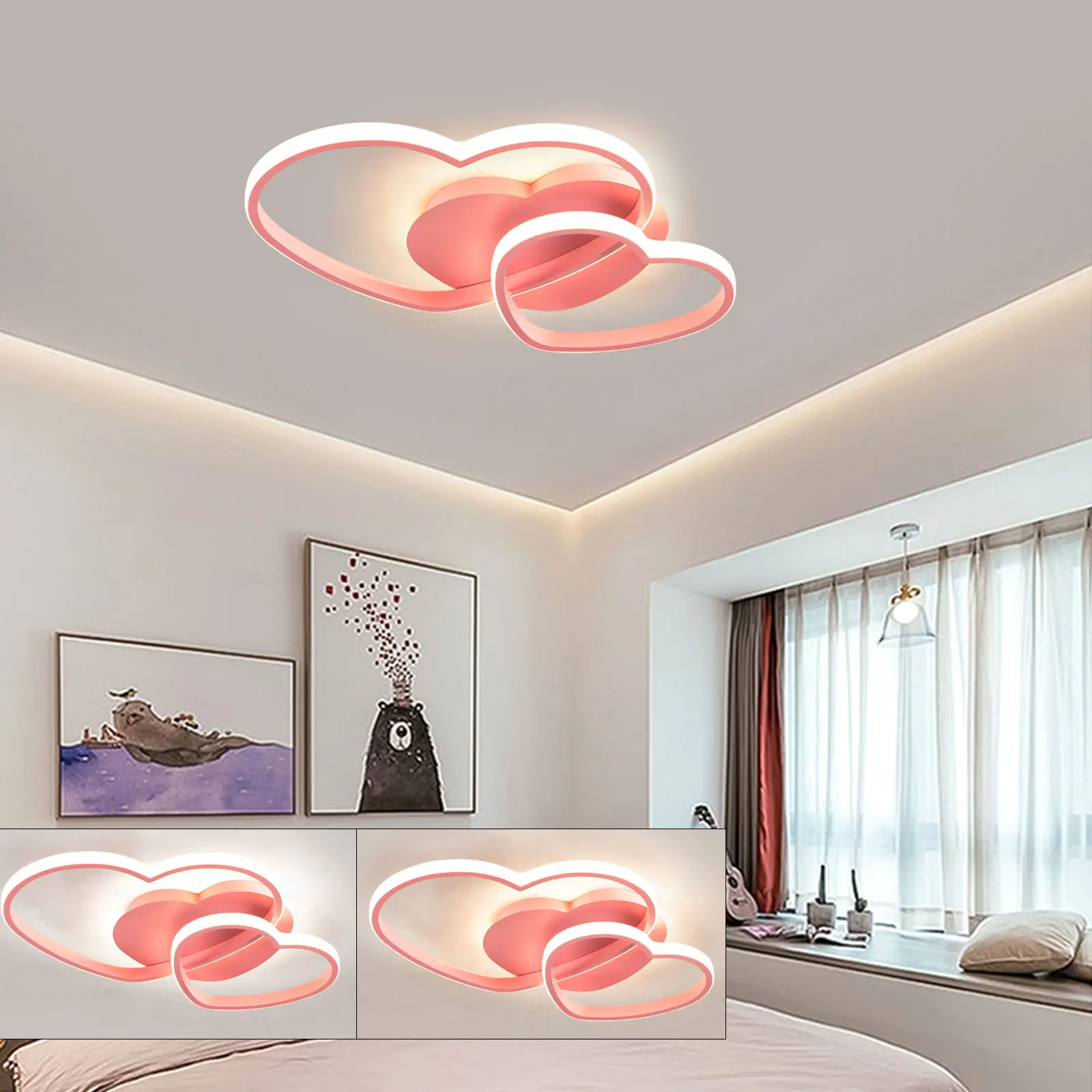 Modern LED Heart-Shaped Ceiling Light Acrylic & Metal Chandelier Lamp w/ Remote