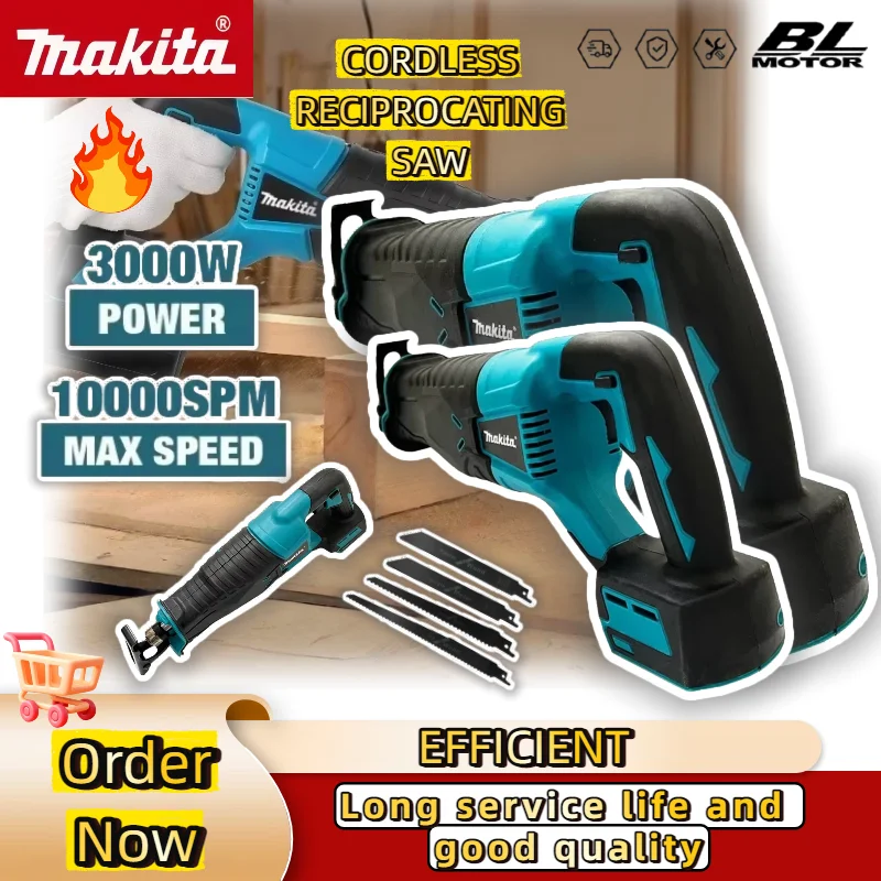 

Makita Cordless Reciprocating Saw Reciprocating Saw Portable Brushless Power Tools With 4pcs Saw Blades For Makita 18V Battery