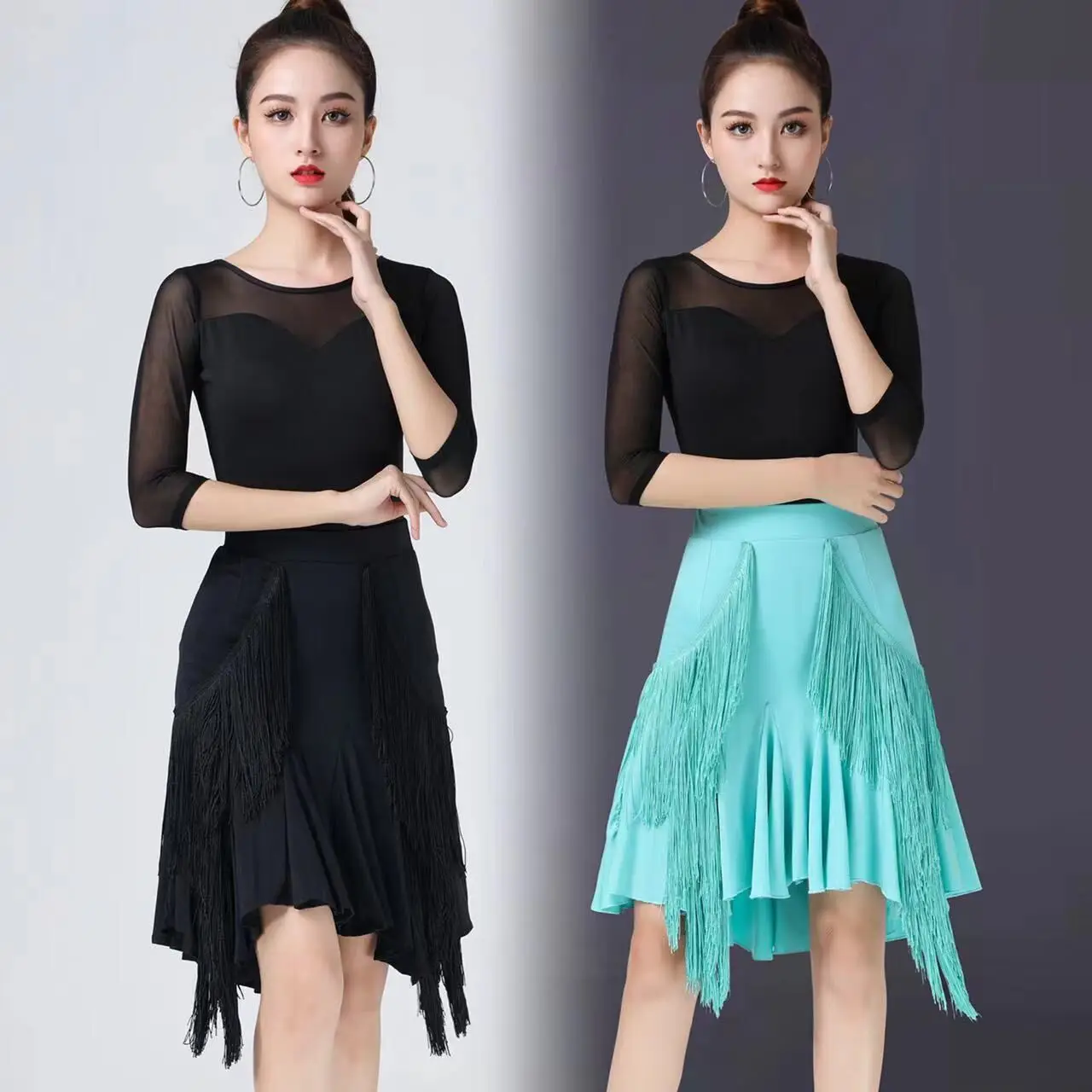 Latin Dance Skirt Women\'s Adult Long Tassel Dress Dancing Clothing Large Swing Skirt Fishtail Skirt Bottoms Performance Wear