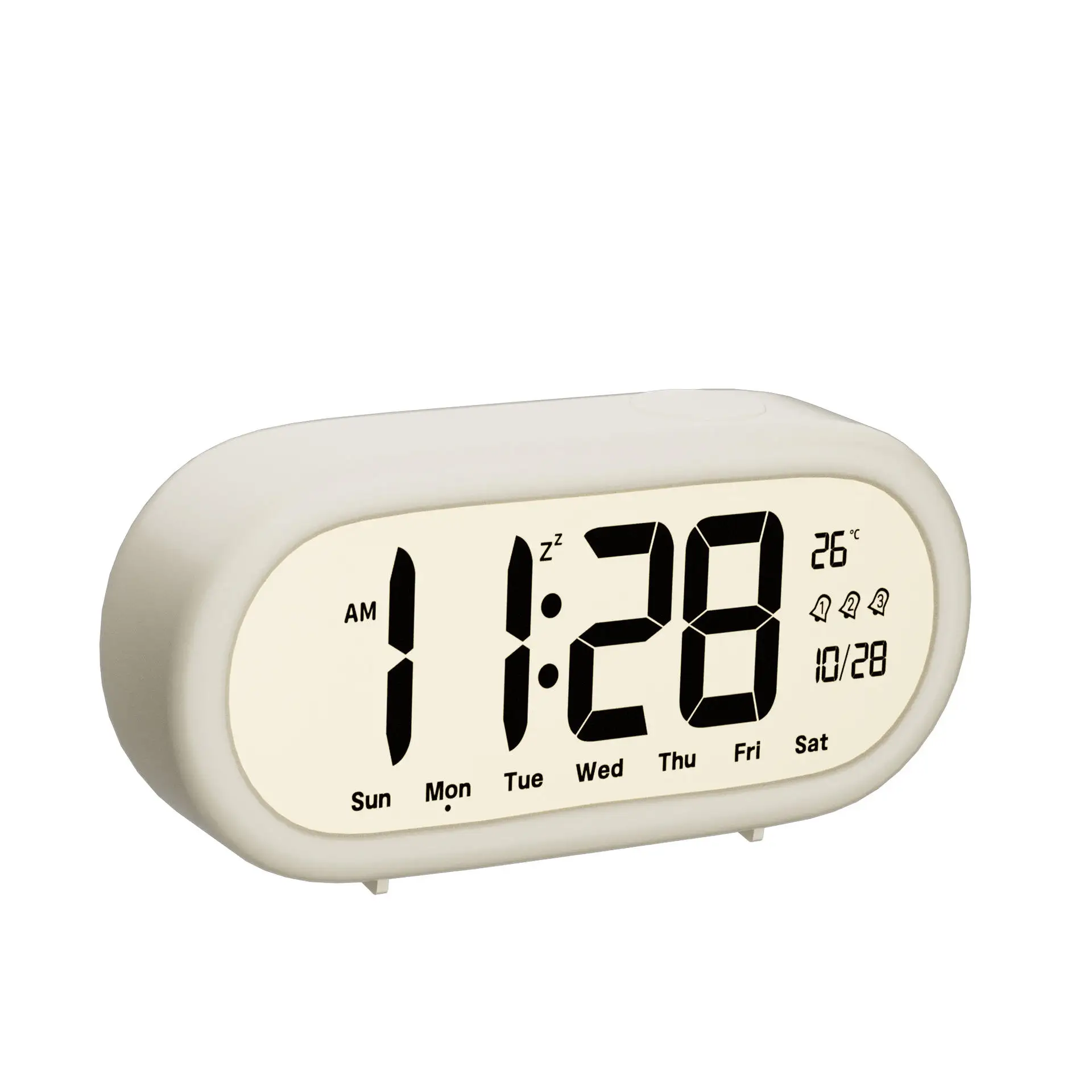 LCD Alarm Clock Digital Alarm Clock Calendar Temperature Humidity Display Desktop Clock Shockproof Cover for Home Office Decor