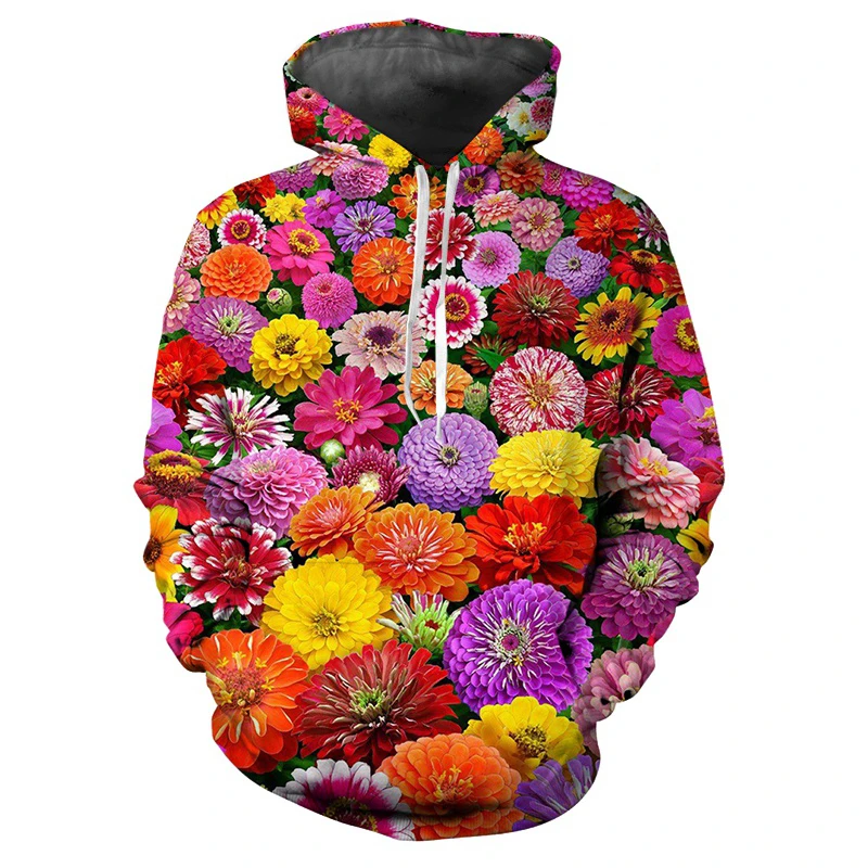 Colorful 3D Print Flower Hoodie For Men Long Sleeve Hoodies Casual Streetwear Floral Sweatshirt Women Autumn Spring Pullovers