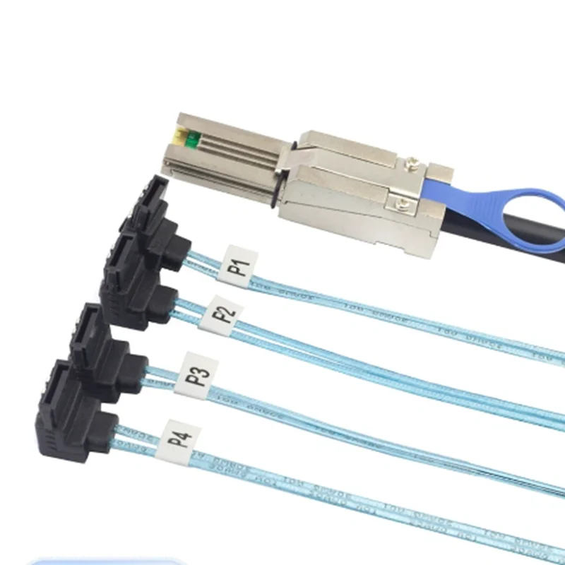 50-200cm Up and Down Elbow SAS 3.0 Mini SAS 26Pin SFF-8088 Male to 4 SATA 7Pin Female Hard Disk Splitter Adapter Data Cable
