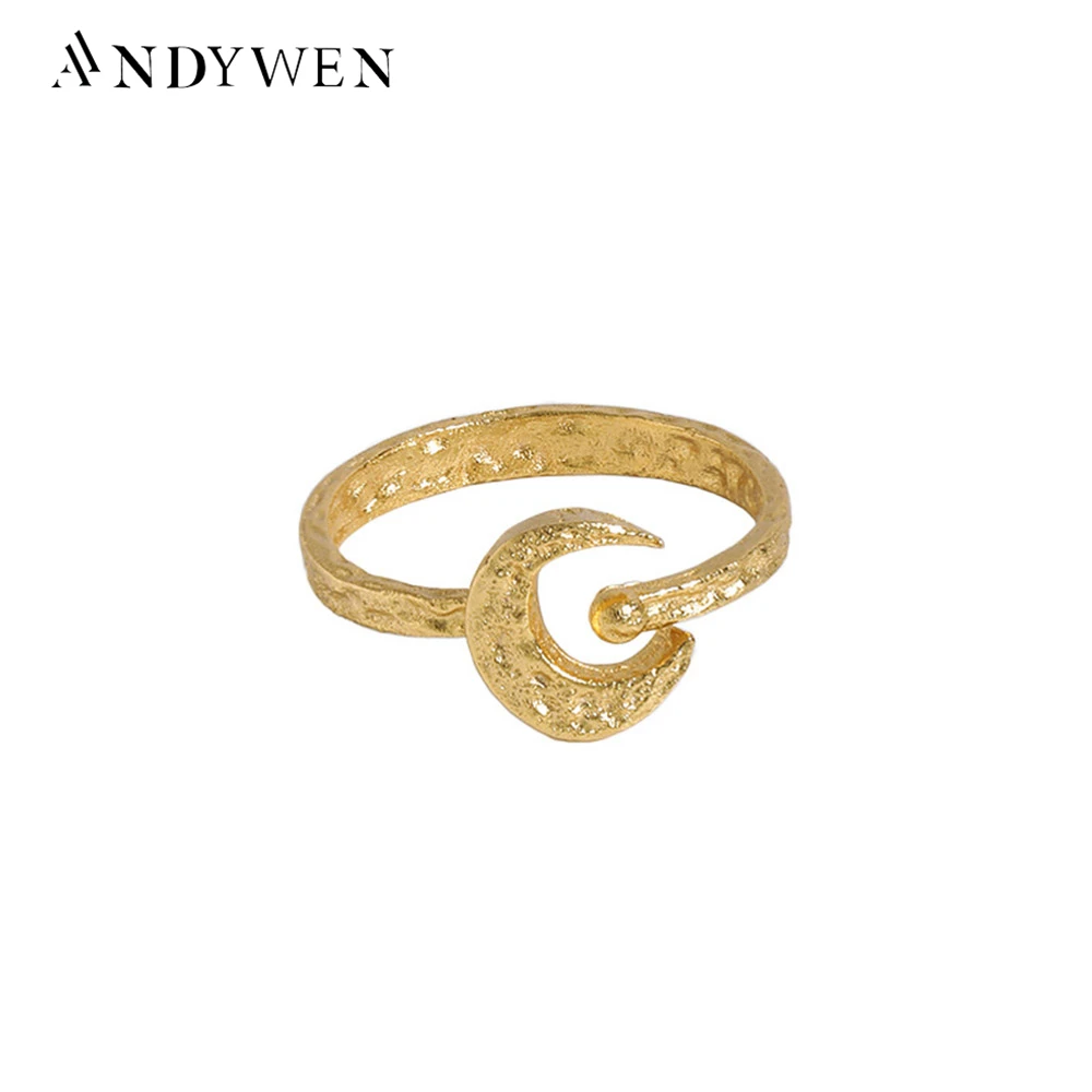 

ANDYWEN 925 Sterling Silver Gold Truck Moon Resizable Rings Women Rock Punk Female 2021 Wedding Jewelry Gift Party Jewels