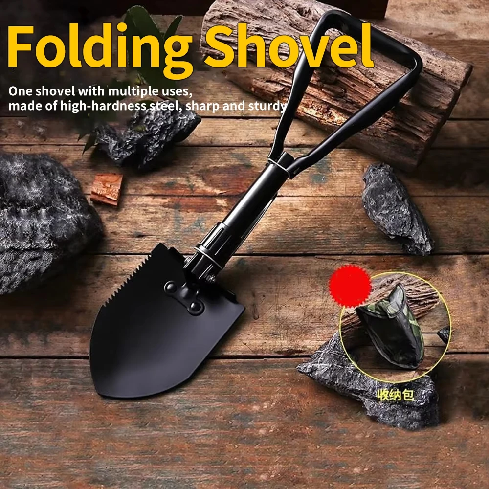 Pala Plegable 3 en 1, Pala Multifuncional Portátil de Acero con Alto Contenido de Carbono para Acampar, Senderismo, Supervivencia, Jardinería y Excavación