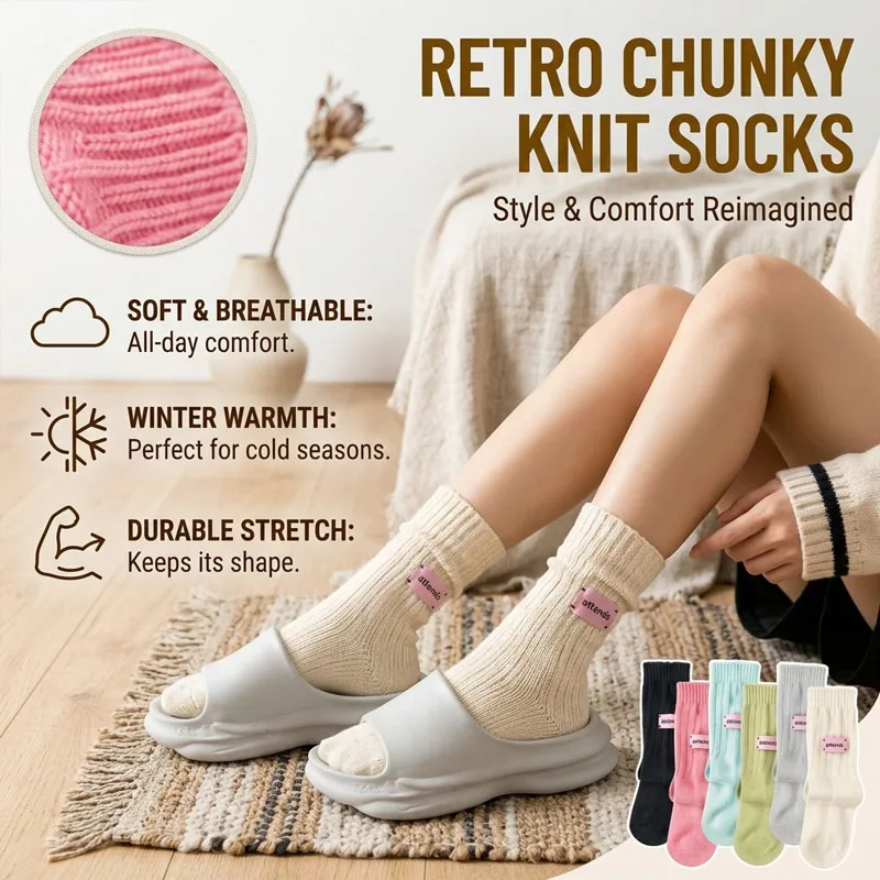 Knitted Socks Unisex Vintage Japanese Style Fashion Mid Calf Comfortable Autumn Winter Essential Set Gift for Men Women Daily