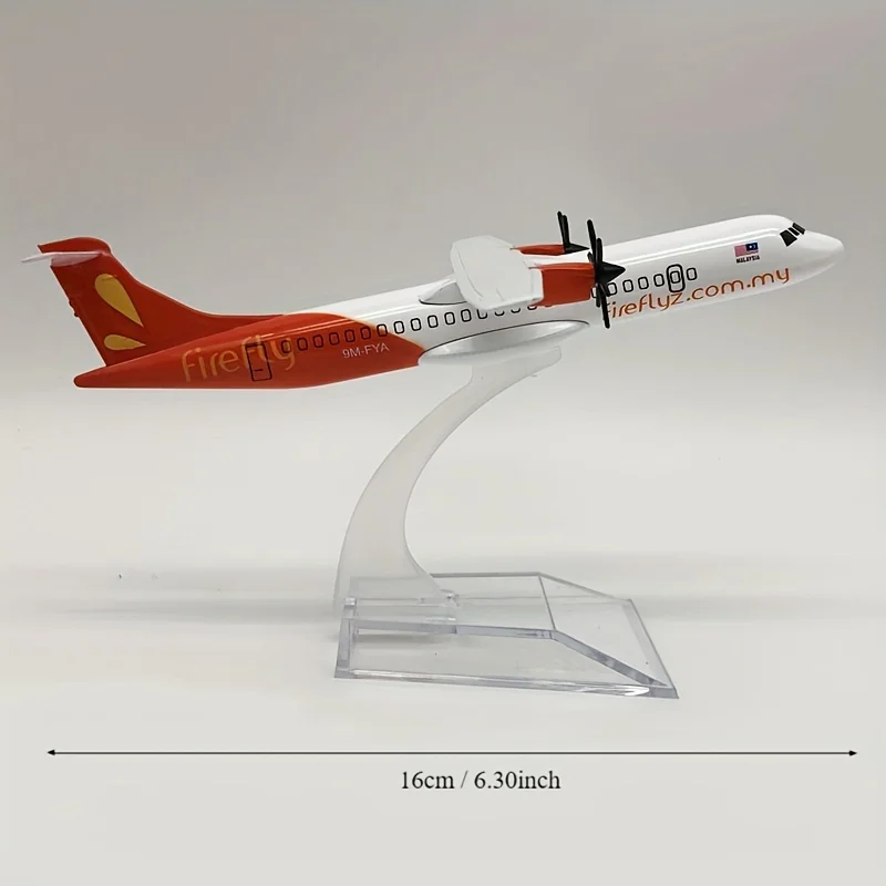 قطعة واحدة من نموذج طائرة ماليزيا اليراع ATR-72 القابل للجمع، سبيكة 6.3 بوصة مع مروحة - أحمر نابض بالحياة وبرتقالي، مثالية لديكور المنزل، #5