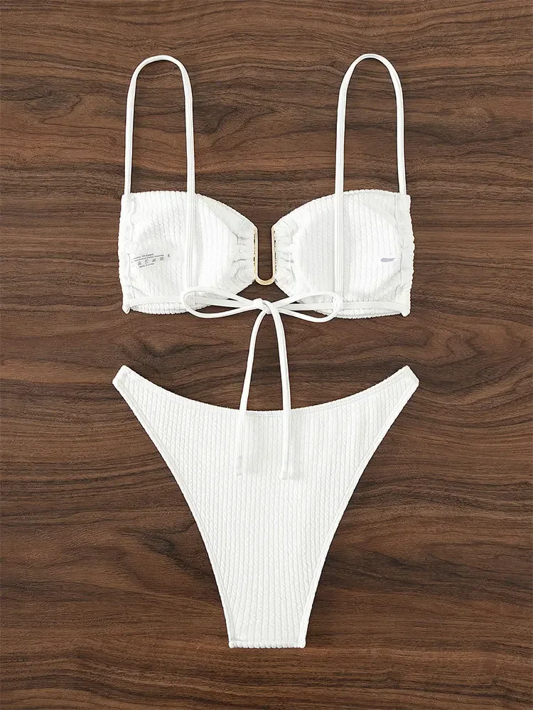 HIAVAVA-Bikinis Bandeau sexys con eslabones metálicos en U, traje de baño de dos piezas para mujer, traje de baño con Tanga, ropa de playa de cintura baja